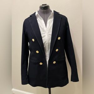 Anne Klein Faux Double Breasted Jacket Navy Blue With Pockets